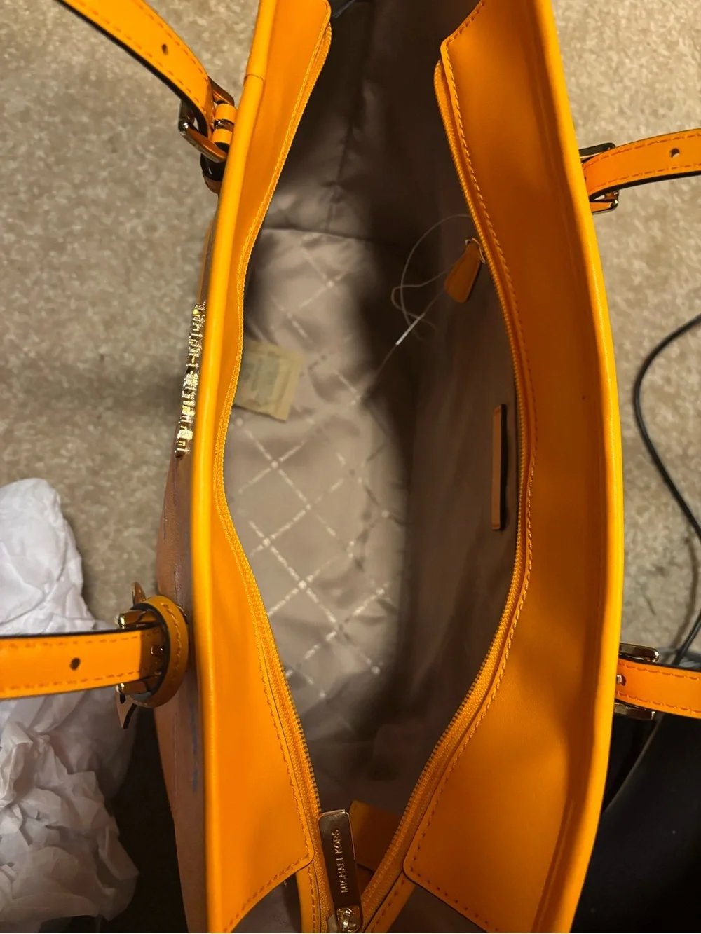 Michael Kors Yellow Signature Tote with MK Charm and Multicolor Accents